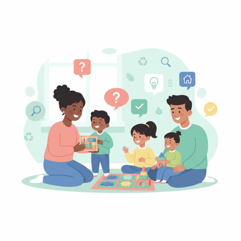 image d'une famille jouant avec des jouets éducatifs